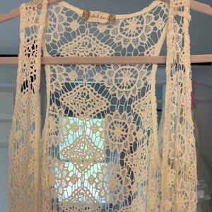 Altar'd State Cream Crochet Lace Swim Coverup